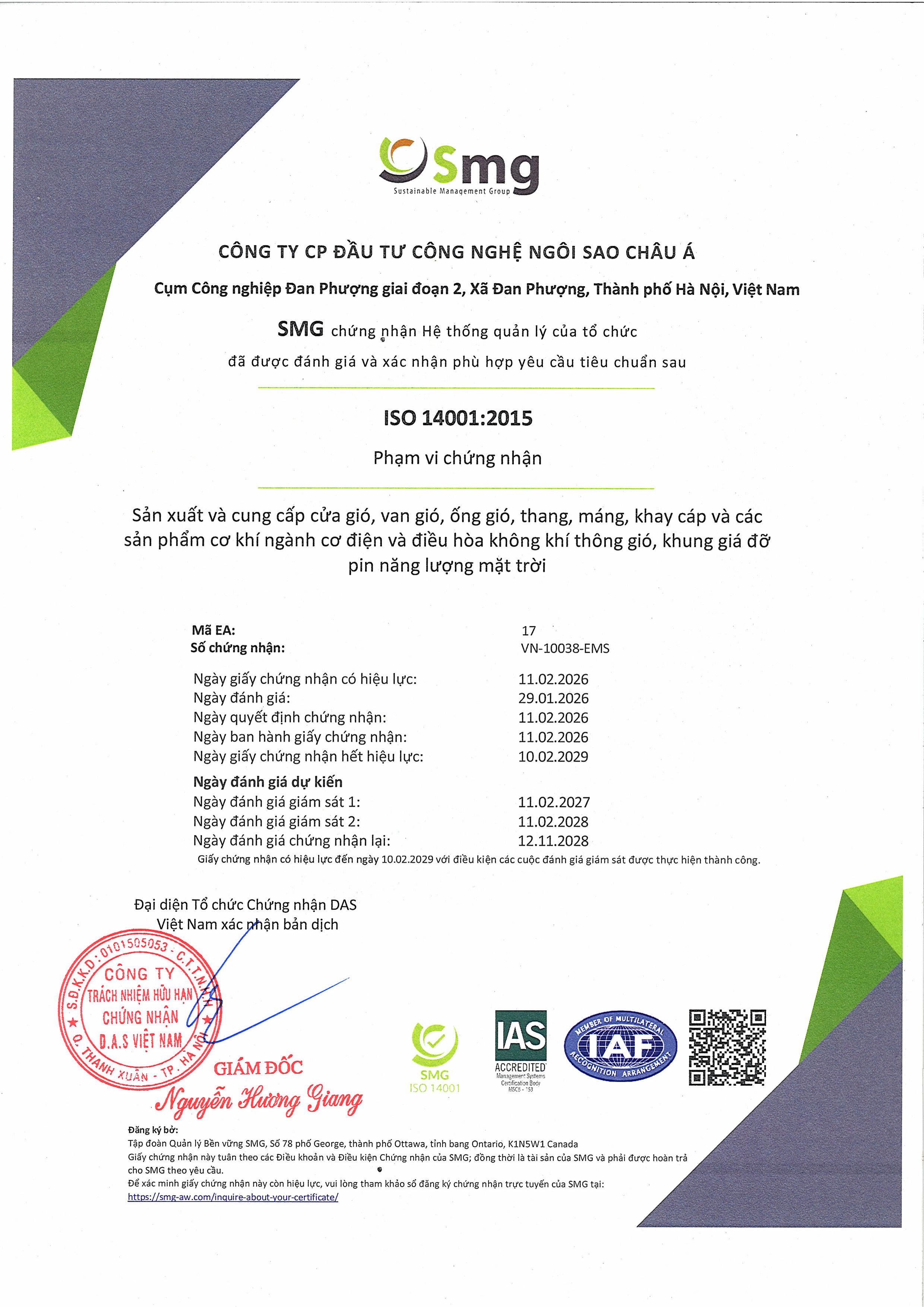 Chứng nhận ISO 14001-2015(Tiếng Việt)